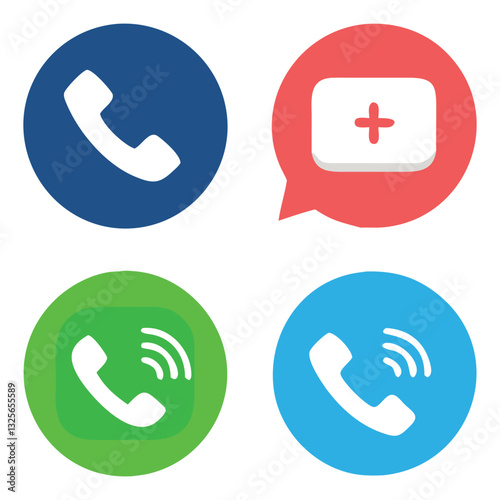 Communication Icon Pack with Call and Message Symbols in Flat and Outline Styles

