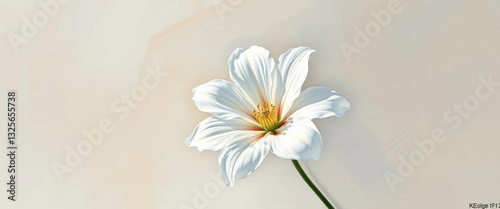 Bold oil strokes depict a pristine white flower against a muted backdrop, realism, contrast