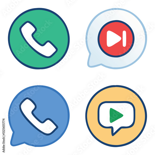Communication Icon Pack with Call and Message Symbols in Flat and Outline Styles

