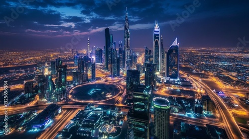 Wallpaper Mural Stunning Aerial View of Dubai Skyline at Twilight with Lights Torontodigital.ca