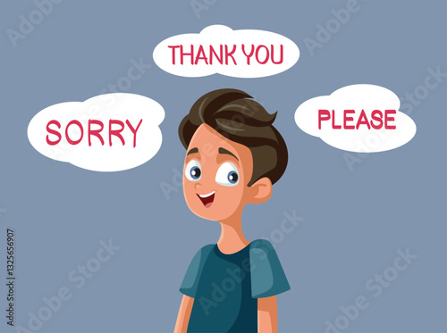 Boy Repeating Polite Phrases Having Good Manners Vector Illustration. Respectful teenager using all the polite phrases
 
