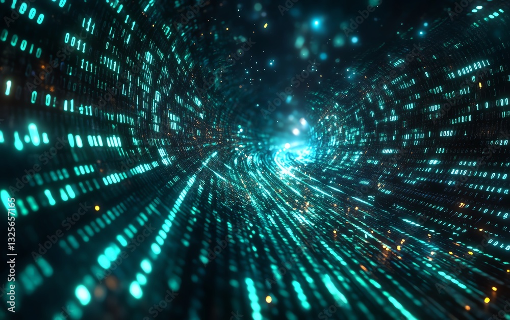 Streaming binary code data on a dark background, glowing neon green and blue, digital data flow, hightech, futuristic technology, cyber data transfer Streaming binary code data on a dark background, glowing neon green and blue, digital data flow, hightech, futuristic technology, cyber data transfer