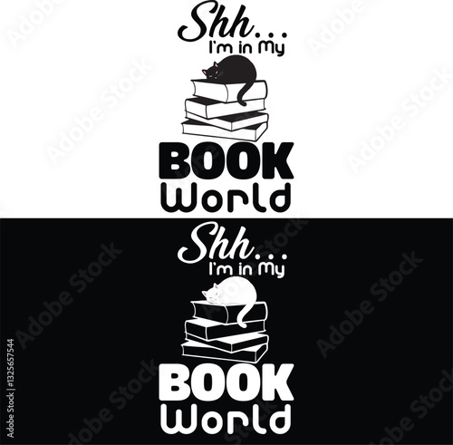 shh... i'm in my book world, cat lover t-shirt design 