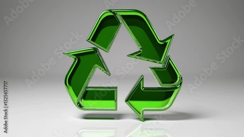 A Three-Dimensional Green Recycling Symbol Representing Sustainability and Eco-Friendliness Against a Minimalistic Backdrop, Emphasizing Environmental Consciousness photo