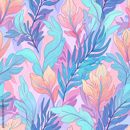 Wallpaper Mural Pastel Tropical Paradise: A Seamless Pattern of Dreamy Floral Designs Torontodigital.ca
