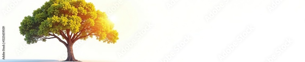 isolated tree on white background with soft focus and warm sunlight, shadow, leaves isolated tree on white background with soft focus and warm sunlight, shadow, leaves