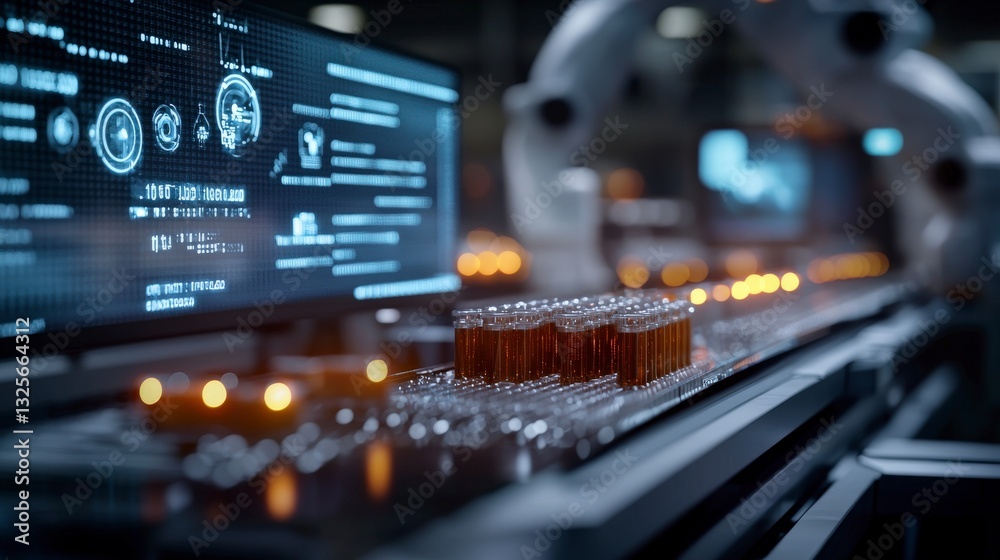 High-Tech Manufacturing Process with Automated Robotics and Digital Monitoring in a Factory Setting for Advanced Production Systems High-Tech Manufacturing Process with Automated Robotics and Digital Monitoring in a Factory Setting for Advanced Production Systems