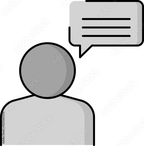 User profile icon with a speech bubble representing business communication, collaboration, feedback exchange, and messaging interactions