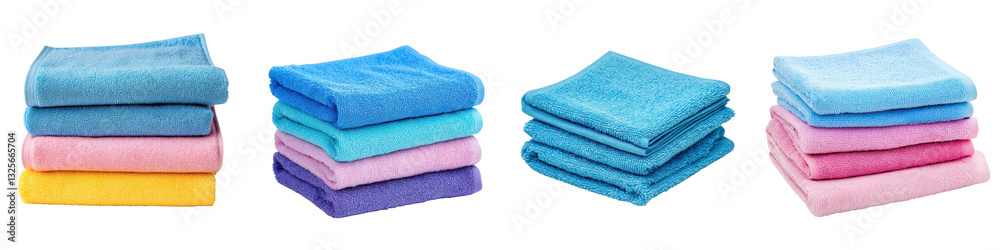 Stacks of soft absorbent towels in a variety of pastel blue pink purple and yellow hues arranged neatly in a spa or bathroom setting The fluffy fresh towels are a symbol of cleanliness relaxation Stacks of soft absorbent towels in a variety of pastel blue pink purple and yellow hues arranged neatly in a spa or bathroom setting The fluffy fresh towels are a symbol of cleanliness relaxation