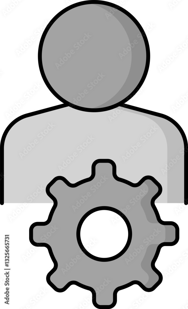 User profile icon with a gear representing user settings, system configuration, access management, and customization options User profile icon with a gear representing user settings, system configuration, access management, and customization options