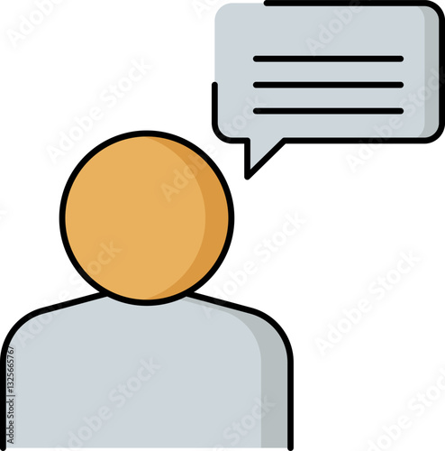 User profile icon with a speech bubble representing business communication, collaboration, feedback exchange, and messaging interactions