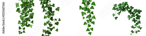 Cascading ivy vines with lush green leaves and foliage covering a wall or exterior surface creating a natural organic and verdant backdrop or The repetitive textured pattern of the hanging