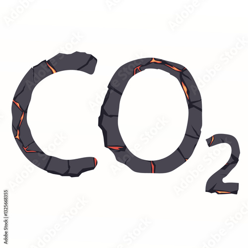 CO2 illustration. CO2 text shaped like lava and drought and gas style. Vector Stock Illustration. Ecology and climate. Isolated on a white background. 