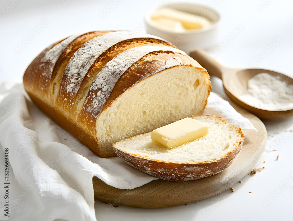 sliced bread and butter on a plate. sliced bread and butter on a plate.