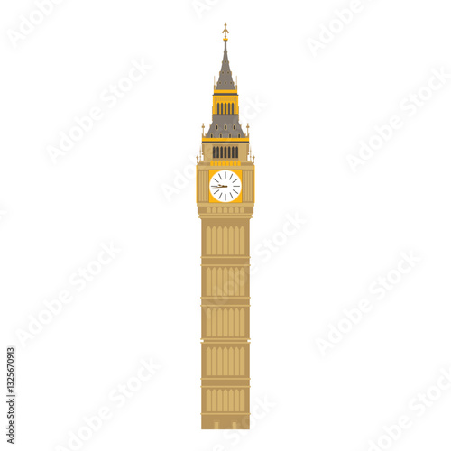 Big ben isolated. Big ben vector. Big ben icon. London iconic symbol attraction in illustration on white background. Logo, famous architecture, travel, Europe, tourism, England, landmark, city center.