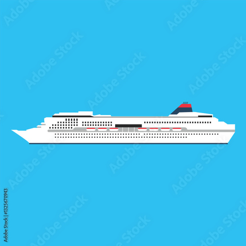 Cruise ship isolated. Cruise ship icon. Cruise ship vector. Symbol ship for transportation. Blue background, white cruise, transport, sign, logo, container, aerial, ocean, graphic, illustration, flat.