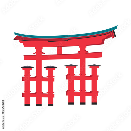 Torii gate isolated. Torii gate icon. Torii gate vector. Famous landmark gate in Japan. Illustration, graphic, travel, symbol arch, shrine, Shinto, temple, entrance, sign, Buddhist, tourism, religion.