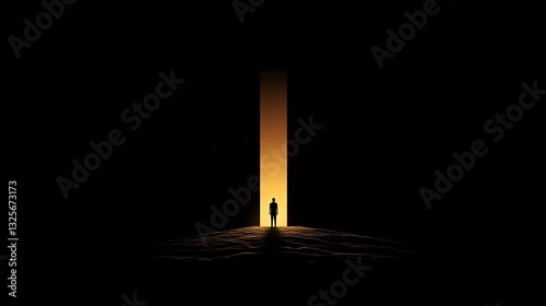 Man Standing at Bright Light Surreal Landscape Concept for Hope