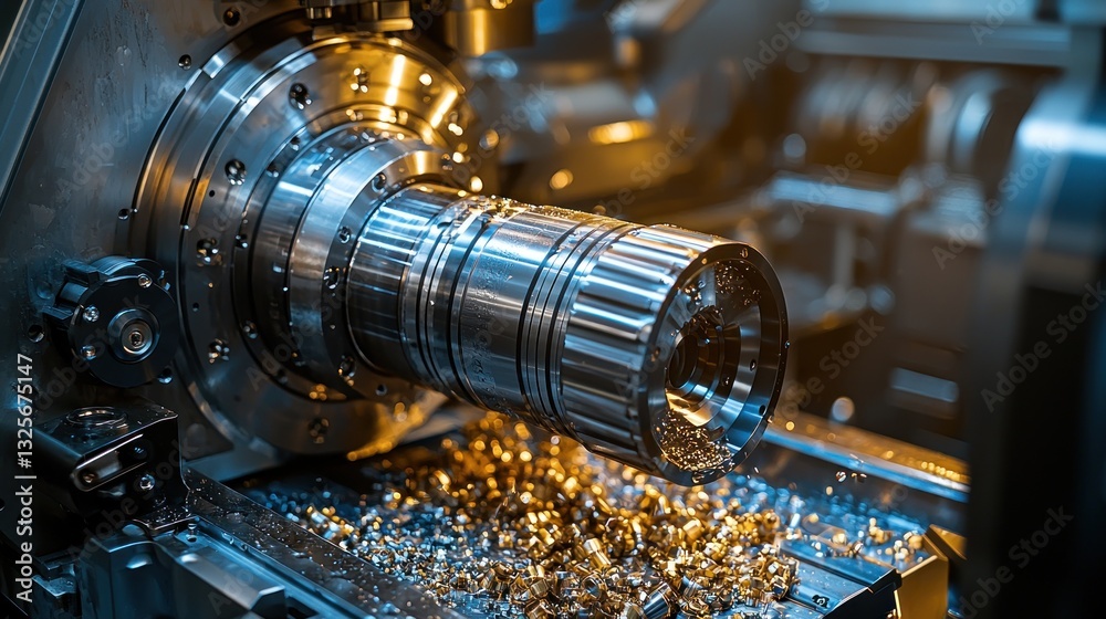 A close up view of industrial metalworking machinery in action
