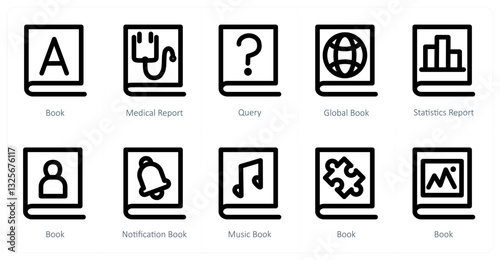 A set of 10 micro icons as book, medical report, query