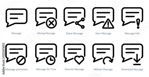 A set of 10 micro icons as mesage, wrong message, share message