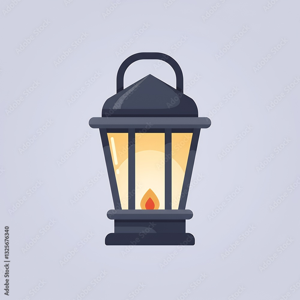 Illuminated Black Lantern with a Warm Glowing Light and Flame Illuminated Black Lantern with a Warm Glowing Light and Flame