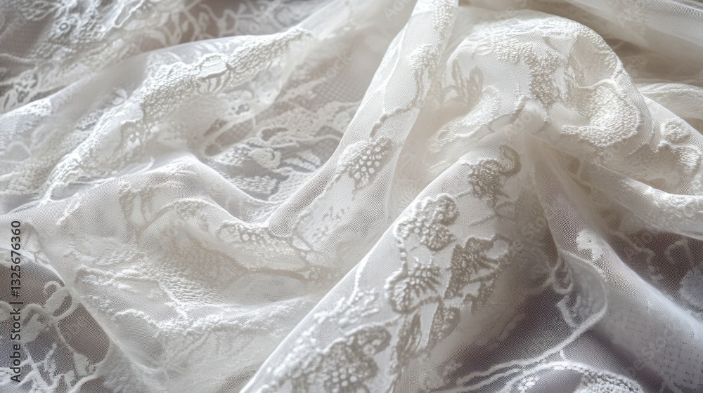 Delicate White Lace Fabric Draped Elegantly Showing Intricate Patterns and Textures in Soft Natural Light for Creative Textile and Fashion Projects Delicate White Lace Fabric Draped Elegantly Showing Intricate Patterns and Textures in Soft Natural Light for Creative Textile and Fashion Projects