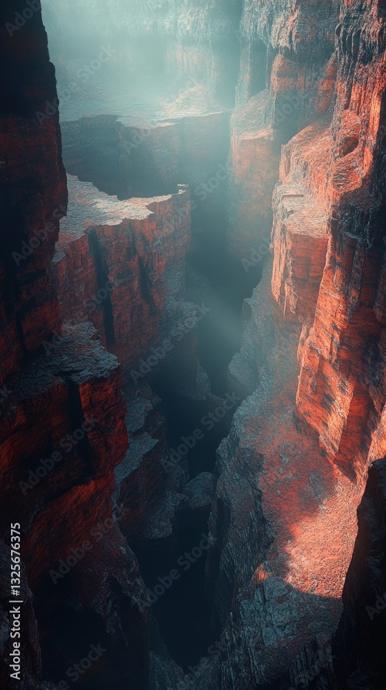 Majestic Canyon with Red Rock Walls Illuminated by Soft Light Majestic Canyon with Red Rock Walls Illuminated by Soft Light