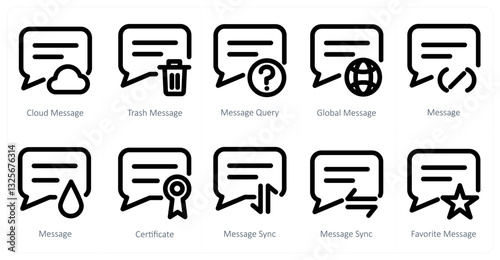 A set of 10 micro icons as cloud message, trash message, message query