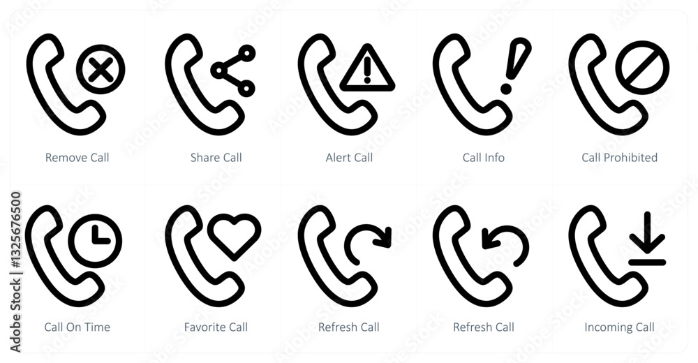 Obraz premium A set of 10 micro icons as remove call, share call, alert call