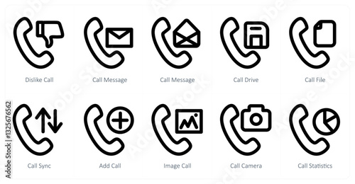A set of 10 micro icons as dislike call, call message, call