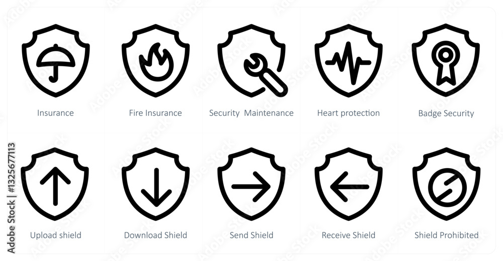 A set of 10 micro icons as insurance, fire insurance, security maintenance A set of 10 micro icons as insurance, fire insurance, security maintenance