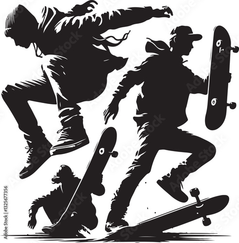 Skateboarder Silhouette Vector Bundle

