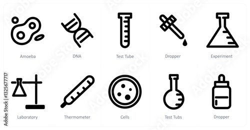 A set of 10 micro icons as amoeba, dna, test tube