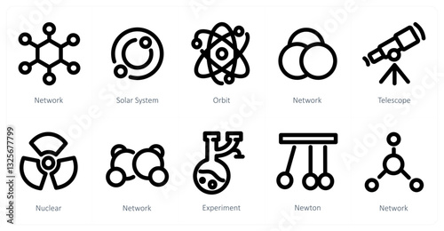 A set of 10 micro icons as network, solar system, orbit