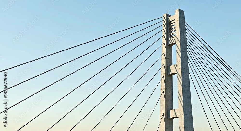 A Stylized Suspension Bridge Tower, Crafted From Light Grey Concrete Texture A Stylized Suspension Bridge Tower, Crafted From Light Grey Concrete Texture