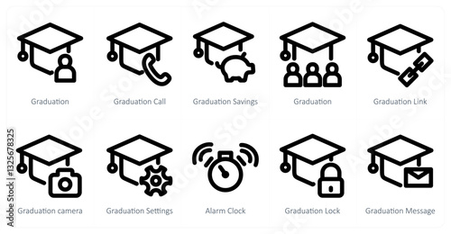 A set of 10 micro icons as graduation, graduation call, graduation savings