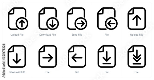 A set of 10 micro icons as upload file, download file, send file