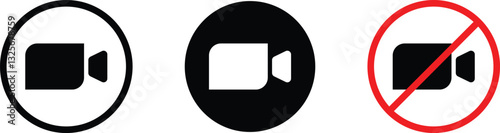 Video call icon set.Video camera icon for streaming, facetime icons video call symbol. No camera, video concept. Vector illustration