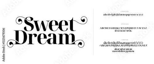 Sweetdream Elegant Font Uppercase Lowercase And Number. Classic Lettering Minimal Fashion Designs. Typography modern serif fonts regular decorative vintage concept. vector illustration