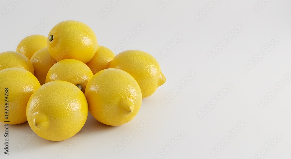 Fresh Lemons Arranged on Plain White Background - High-Resolution Minimalist Food Photography in PNG Format Fresh Lemons Arranged on Plain White Background - High-Resolution Minimalist Food Photography in PNG Format
