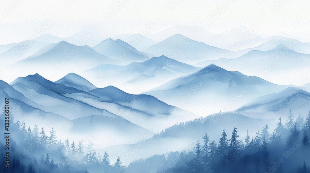 The artistic depiction of mountains through a delicate brush technique. The artistic depiction of mountains through a delicate brush technique.