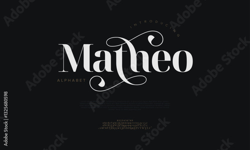Matheo Elegant Font Uppercase Lowercase And Number. Classic Lettering Minimal Fashion Designs. Typography modern serif fonts regular decorative vintage concept. vector illustration