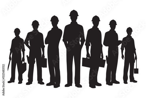 Silhouette of Construction Workers in a Row Illustration Design