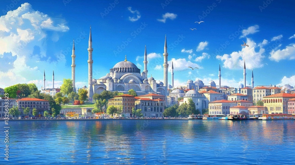 Naklejka premium Majestic skyline featuring notable mosques in Istanbul.