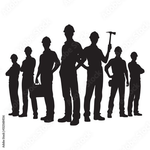 Silhouette of Construction Workers Symbolizing Teamwork and Skilled Labor