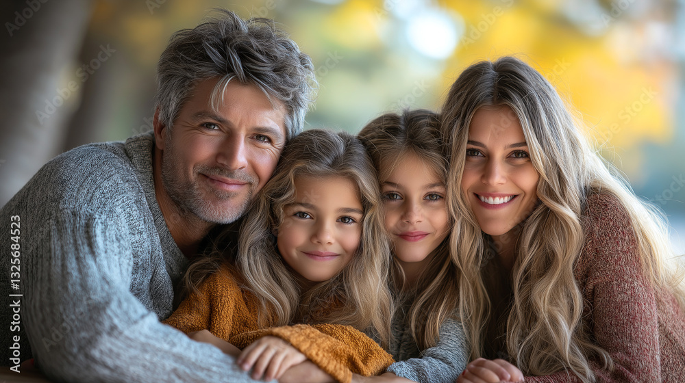 Portrait of a happy young family in nature . Generative AI Portrait of a happy young family in nature . Generative AI