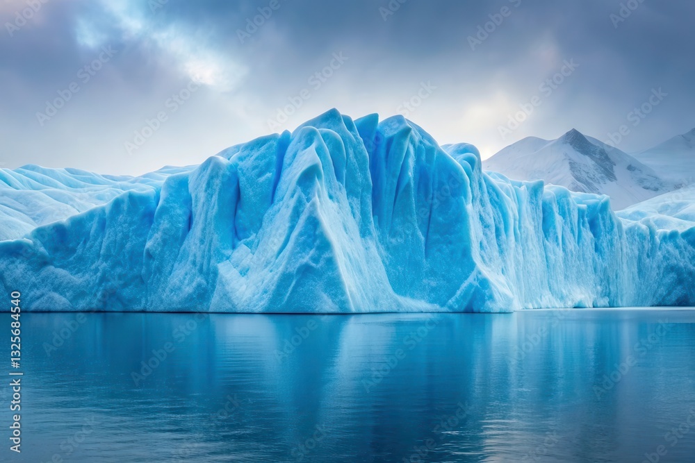 Frozen Beauty of a Majestic Blue Glacier Reflecting in Calm Waters at Dawn Generative AI