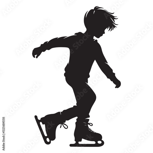Boy ice skating silhouette graceful winter activity illustration
