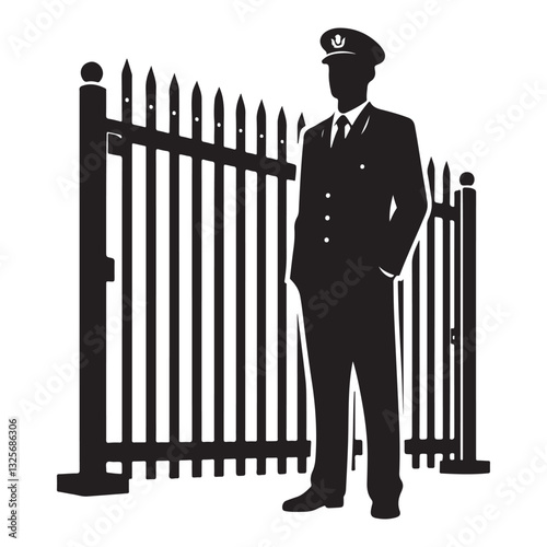 Silhouette security guard standing at gate illustration vector design